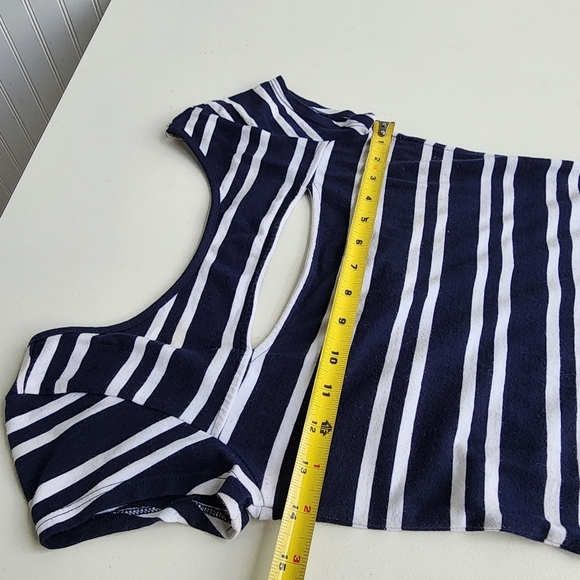 Guess Navy Blue Black Striped Stretch Womens Bodycon Dress Open Back Sz S - Picture 9 of 12